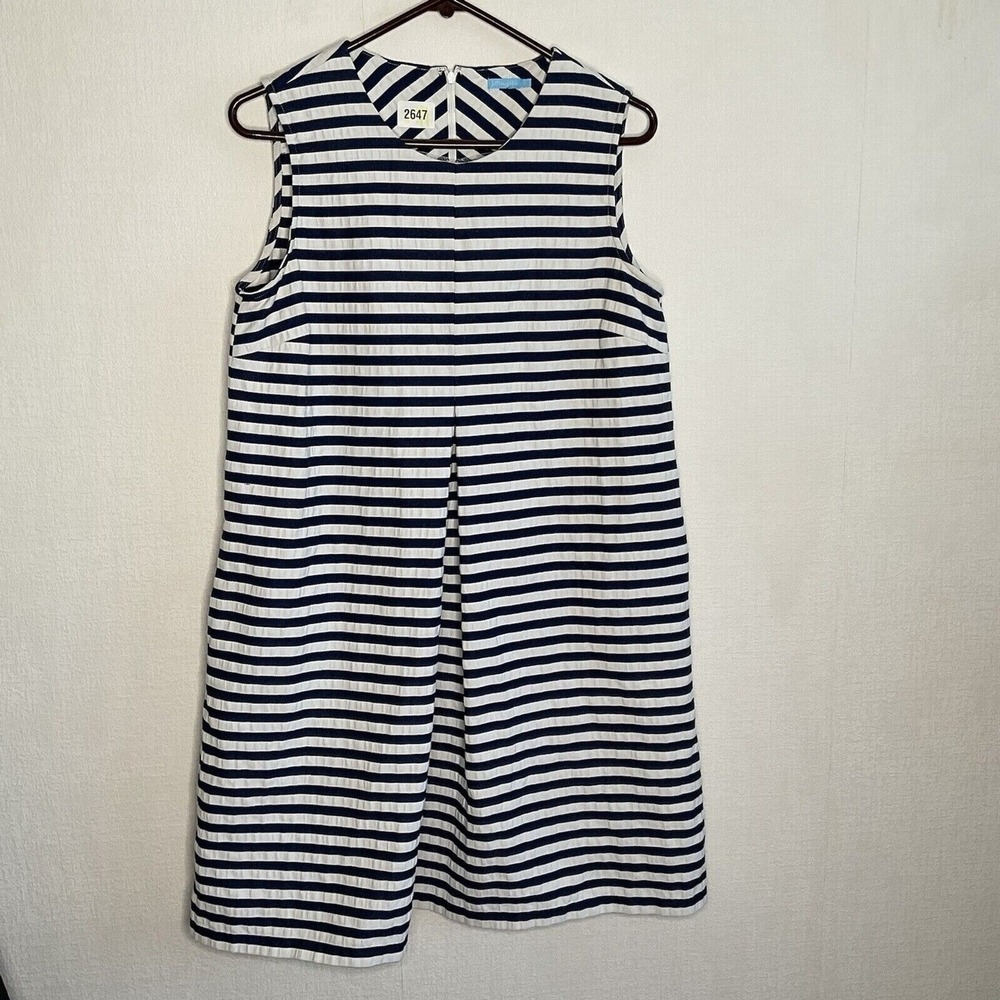 J. McLaughlin Striped Sleeveless Front Center Pleat Shift‎ Midi Dress Women L